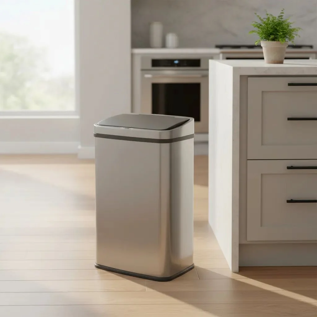 Cesto automático Ninestars de acero inoxidable en una cocina
